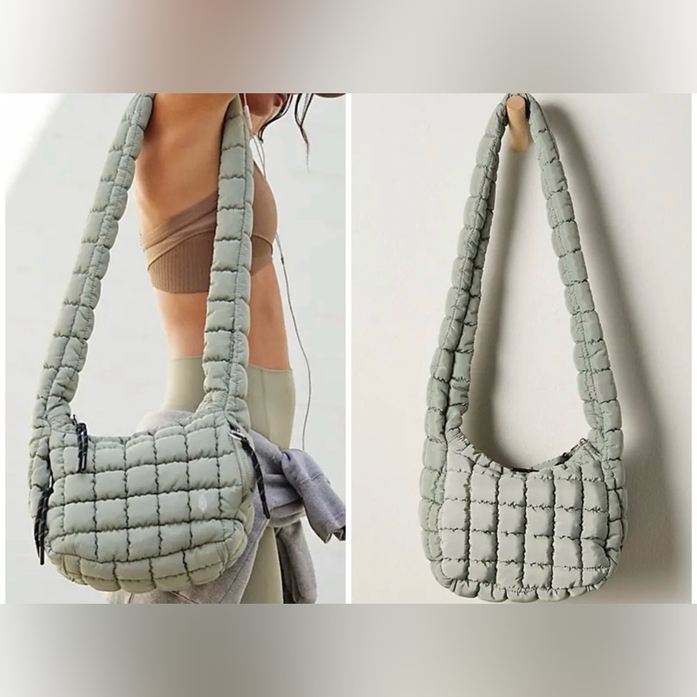 NWT Free People FP Movement Quilted Mini Carryall Sling - stone sage green - Picture 1 of 12